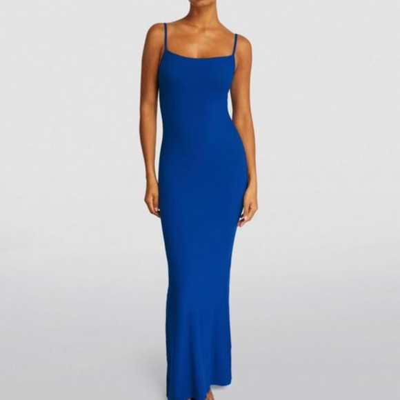 ✨ SALE✨ Skims Soft Ribbed Lounge Long Slip Dress Maxi Cobalt Blue - Picture 1 of 6